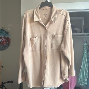 Aerie Beige Button-Up Shirt